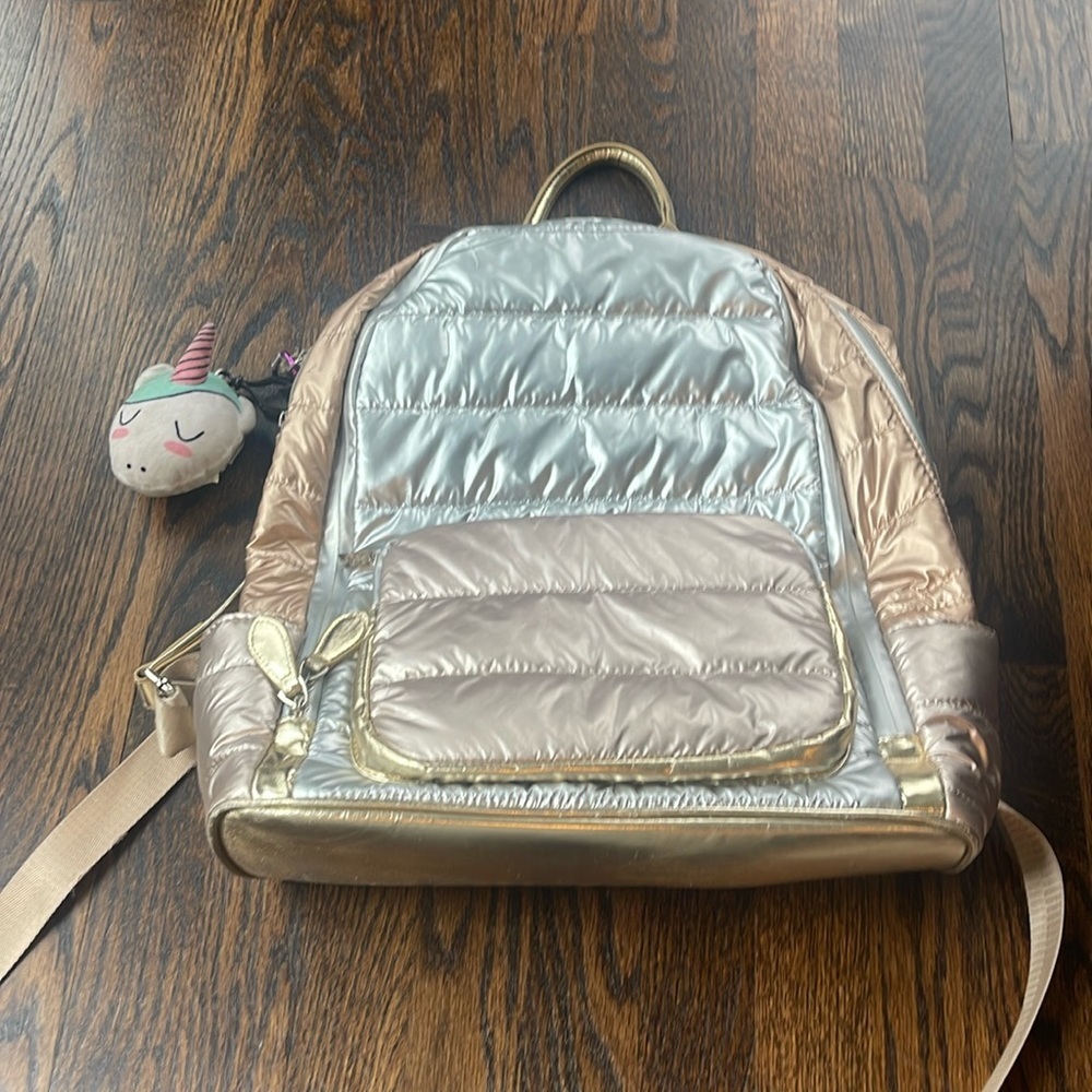 Puffer Backpack- Silver/Rose Gold Back pack. Bari Lynn brand - Picture 2 of 16
